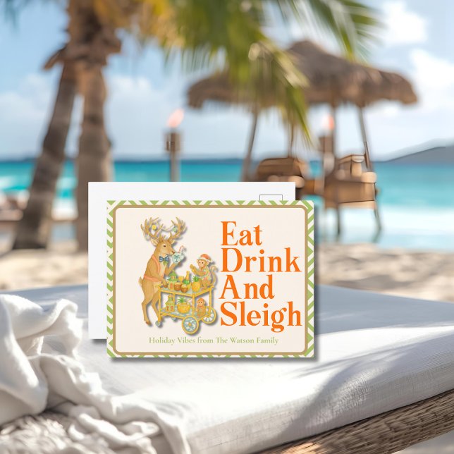 Eat Drink Sleigh Tropical Christmas Chinoiserie Holiday Postcard (Eat Drink Sleigh Tropical Christmas Chinoiserie Holiday Postcard)
