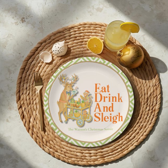 Eat Drink Sleigh Tropical Christmas Paper Plate (Tropical sleigh saying plates)