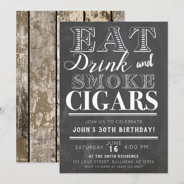 Eat Drink & Smoke Cigars Any Event Invitation (Front/Back)