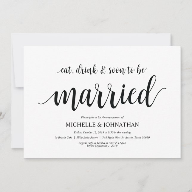 Eat, drink, soon married, Engagement Party invites (Front)