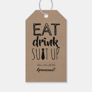 Eat Drink Suit Up Funny Groomsman Proposal Gift Tags