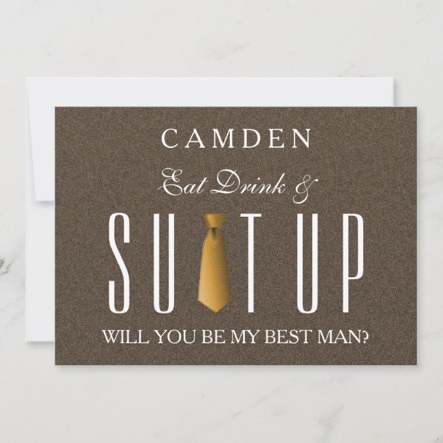 Eat Drink & Suitup Gold Will you be my Bestman Inv Invitation (Front)