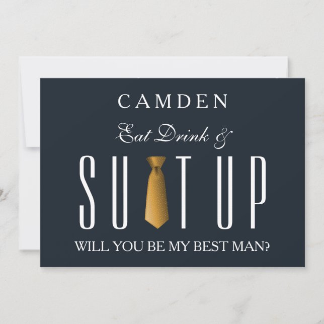 Eat Drink & Suitup Gold Will you be my Bestman Inv Invitation (Front)