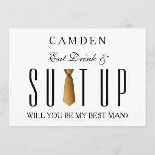 Eat Drink & Suitup Gold Will you be my Bestman Invitation