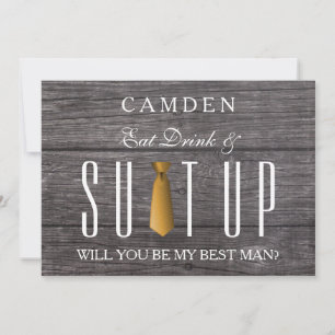 Eat Drink & Suitup Gold Will you be my Bestman Invitation
