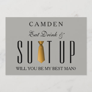 Eat Drink & Suitup Gold Will you be my Bestman Invitation