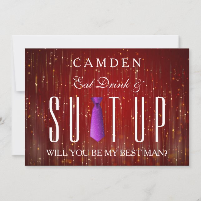Eat Drink & Suitup Purple Will you be my Bestman Invitation (Front)