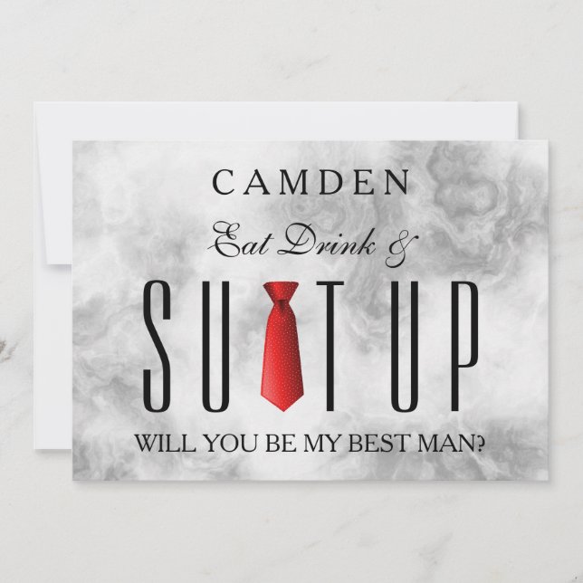 Eat Drink & Suitup Red Will you be my Bestman Invitation (Front)