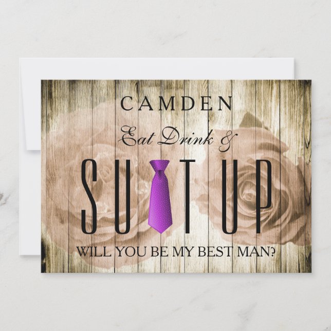 Eat Drink & Suitup Wooden Will you be my Bestman Invitation (Front)