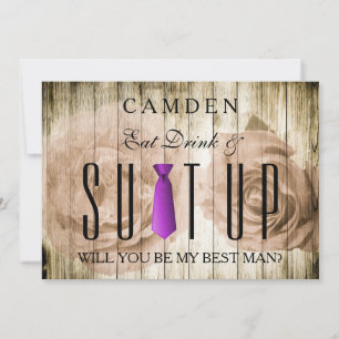 Eat Drink & Suitup Wooden Will you be my Bestman Invitation