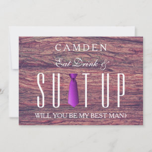 Eat Drink & Suitup Wooden Will you be my Bestman Invitation