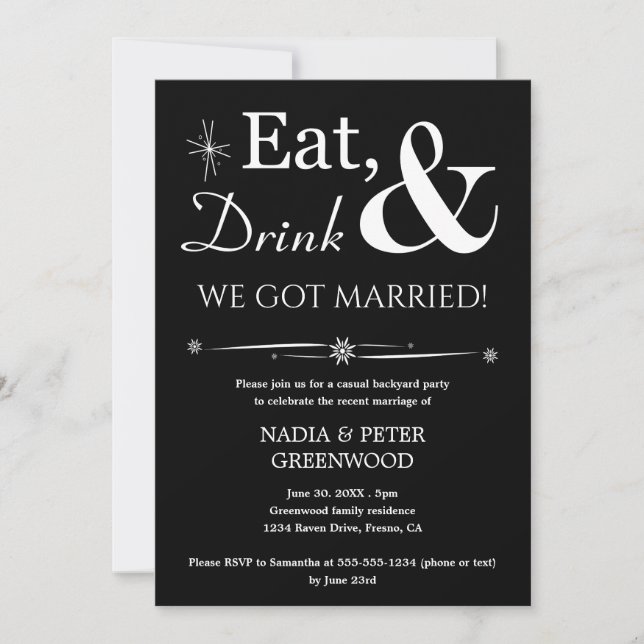 Eat Drink We Got Married Photo Elopement Party Invitation (Front)