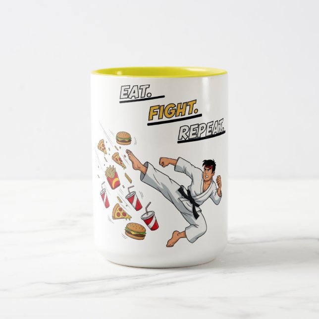 Eat Fight Repeat Two-Tone Coffee Mug (Center)