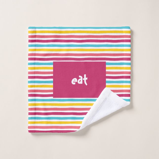"eat" Fun Funny Colourful Striped Candy Wash Cloth (Wash Cloth)
