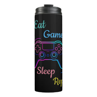 Eat Game Sleep Repeat | Neon Gamer Customisable   Thermal Tumbler