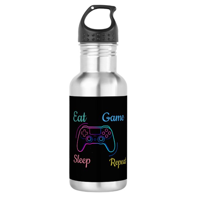 Eat Game Sleep Repeat | Neon Gamer Customisable Ty 532 Ml Water Bottle (Front)