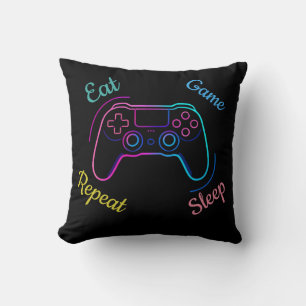 Eat Game Sleep Repeat   Neon Gamer Customisable Ty Cushion