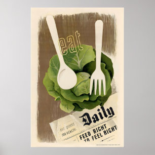 Eat Greens for Health Daily Vintage Advertising Poster