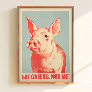 Eat Greens Print Kitchen Wall Art Vegetarian Retro