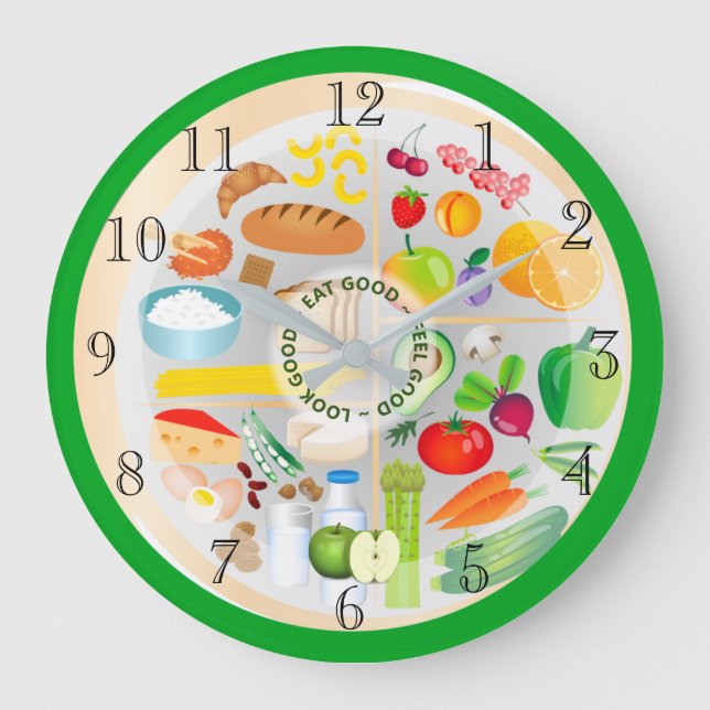 Eat Healthy Colourful Food Groups Kitchen Large Clock (Front)