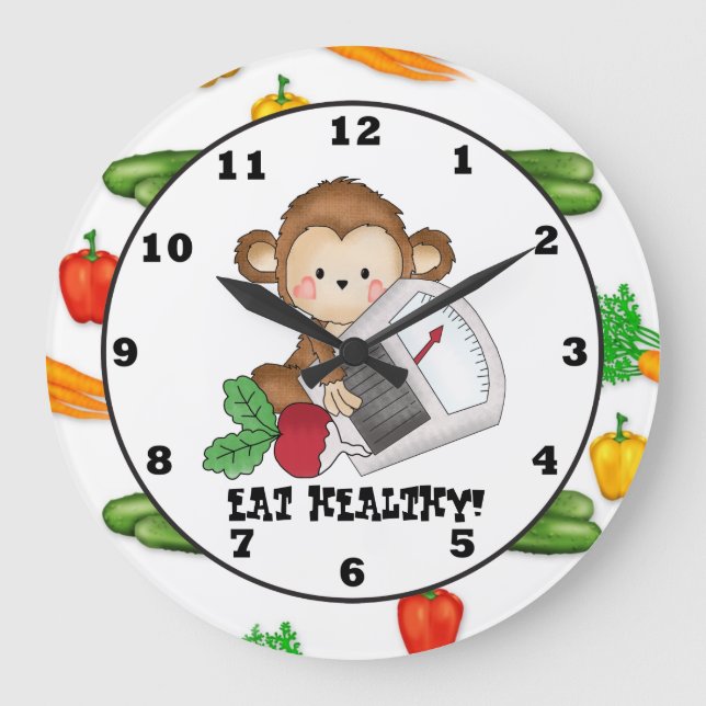 Eat Healthy Monkey cartoon wall clock (Front)