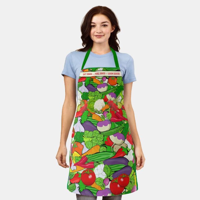 Eat Healthy Slogan, Colourful Vegetables Apron (Worn)