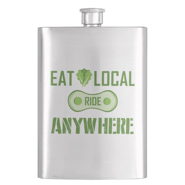 Eat Local, Ride Anywhere Hip Flask (Front)