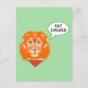 Eat Locals Funny Lion College Humour Cartoon Postcard