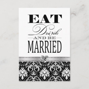 Eat Love and be Married - Black / White Damask RSVP Card