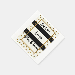 Eat love laugh play pray black gold dots paper  napkin