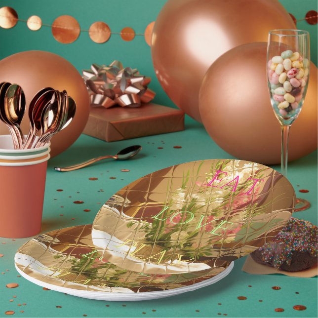 Eat Love Play Seasonal Flowers Paper Plates (Multi)