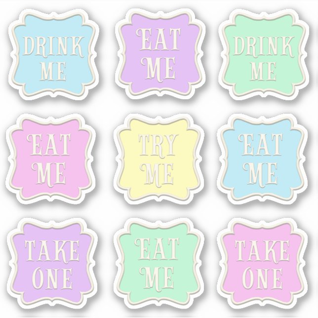 "Eat Me" "Drink Me" Wonderland Tea Party 9 Colours (Front)
