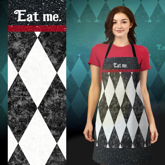 EAT ME silly customisable text Harlequin Argyle Apron (Creator Uploaded)