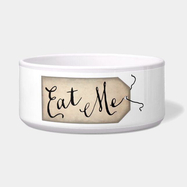 Eat Me Vintage Paper Tag Dog Bowl (Front)