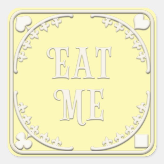 "Eat Me" Wonderland Tea Party Charming Yellow Square Sticker (Front)