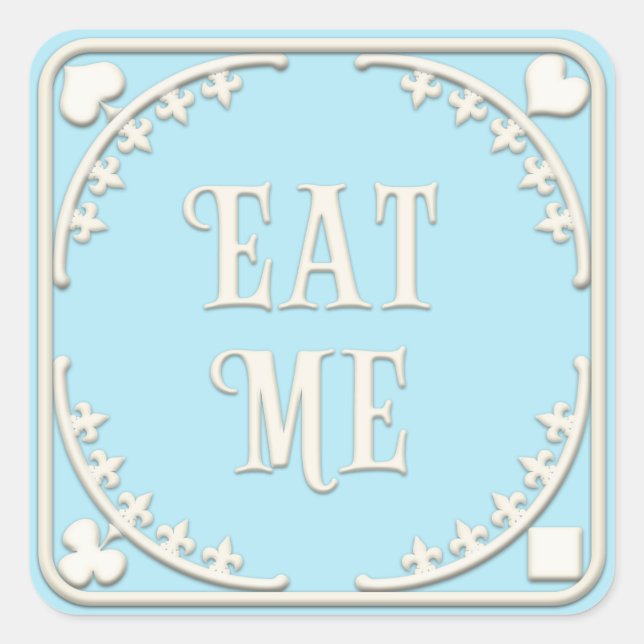 "Eat Me" Wonderland Tea Party Elegant Blue Square Sticker (Front)