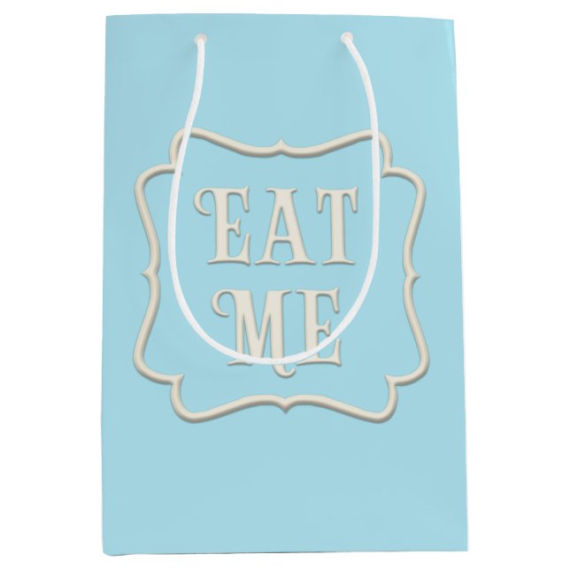 "Eat Me" Wonderland Tea Party Pastel Blue Medium Gift Bag (Front)