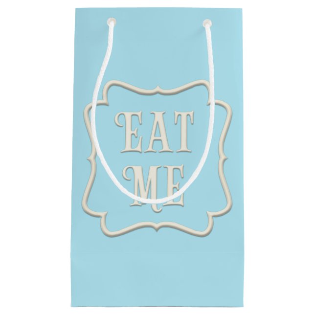"Eat Me" Wonderland Tea Party Pastel Blue Small Gift Bag (Front)