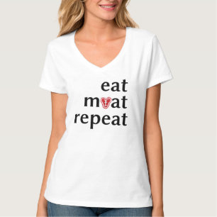 Eat Meat Repeat funny carnivore ladies tee