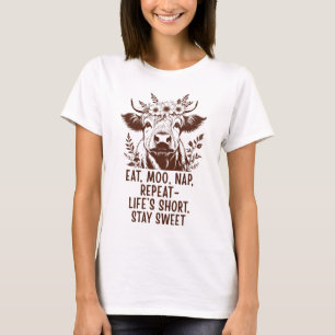 Eat Moo Nap Repeat - Funny Highland Cow T-Shirt