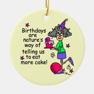 Eat More Cake Birthday Humour Ceramic Tree Decoration