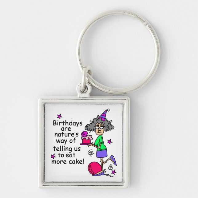 Eat More Cake Birthday Humour Key Ring (Front)