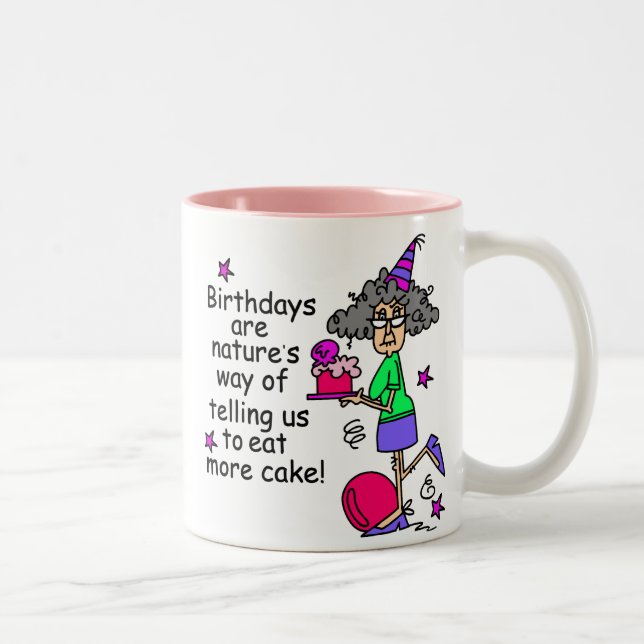 Eat More Cake Birthday Humour Two-Tone Coffee Mug (Right)