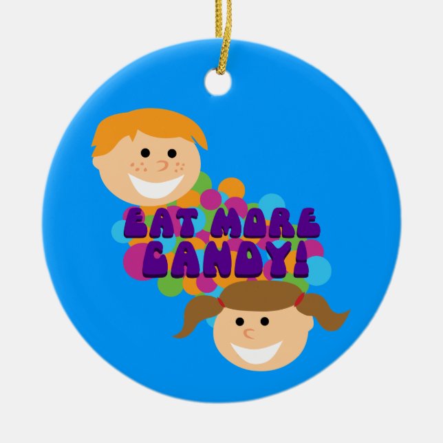 Eat More Candy Retro Kids Ceramic Tree Decoration (Front)