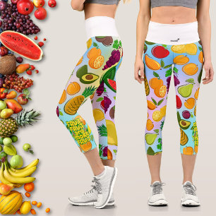 Eat more fruit motivational healthy food yoga capri leggings