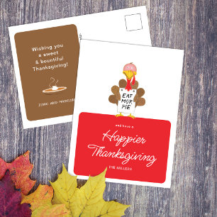 Eat More Pie Funny Turkey Happy Thanksgiving Holiday Postcard