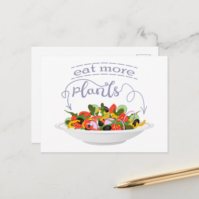 Eat more plants fresh salad motivation lettering announcement postcard (Front/Back In Situ)