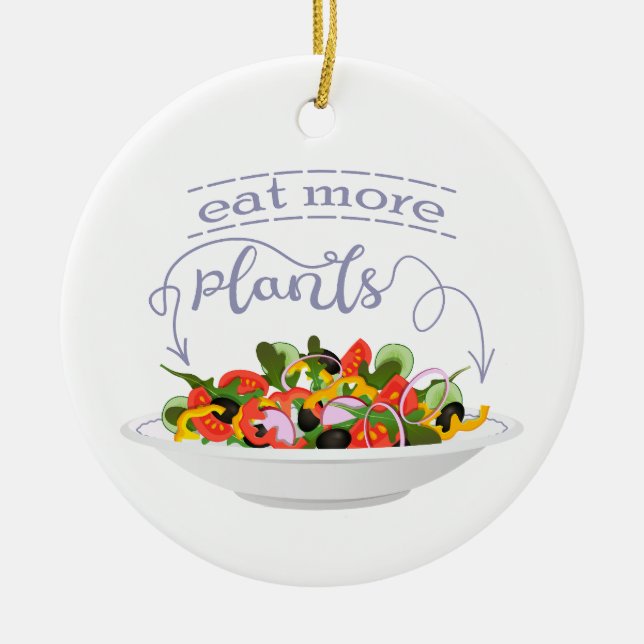 Eat more plants fresh salad motivation lettering ceramic tree decoration (Front)