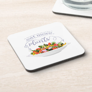 Eat more plants fresh salad motivation lettering coaster