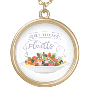 Eat more plants fresh salad motivation lettering gold plated necklace